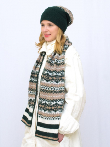 Комплект зимний женский шапка+шарф Авелин (Цвет Зеленый), размер 56-58, шерсть 50% , мохер 30%