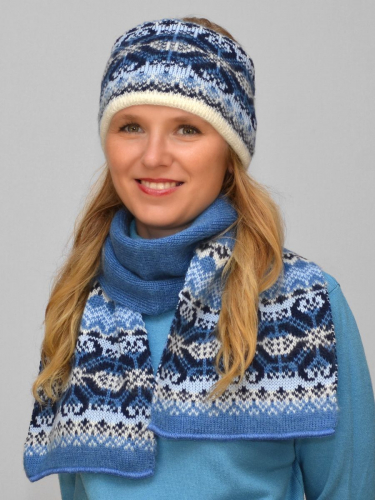 Комплект зимний женский повязка+шарф Солита (Цвет светло-синий), размер 56-58, шерсть 50% , мохер 30%