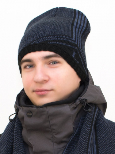 Комплект зимний мужской шапка+шарф Лекс (Цвет синий), размер 54-56