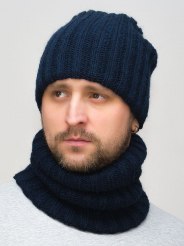 Комплект зимний мужской шапка+снуд Жасмин (Цвет синий), размер 56-58, шерсть 50% , мохер 30%