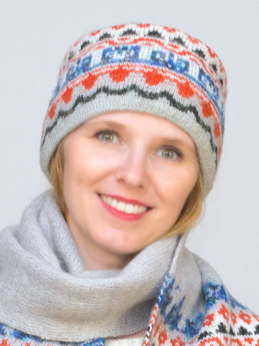Комплект зимний женский повязка+шарф Узоры (Цвет светло-серый), размер 56-58, шерсть 70%