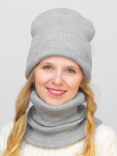 Комплект зимний женский шапка+снуд Татьяна (Цвет светло-серый), размер 56-58