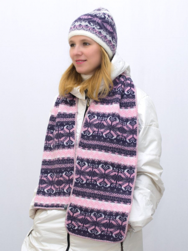 Комплект зимний женский шапка+шарф Марселан (Цвет темно-фиолетовый), размер 54-56, шерсть 50% , мохер 30%