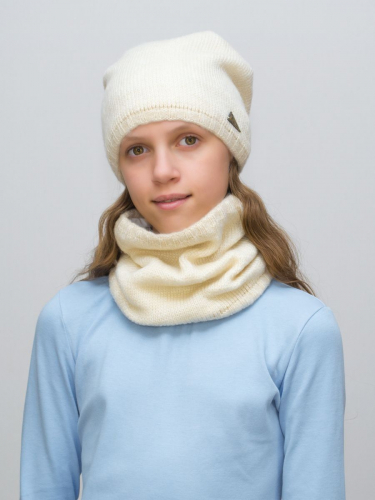 Комплект весна-осень для девочки шапка+снуд Сафина (Цвет светло-бежевый), размер 52-54, шерсть 30%