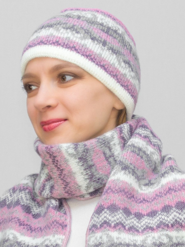 Комплект зимний женский шапка+шарф Марселан (Цвет сиреневый), размер 54-56, шерсть 50% , мохер 30%