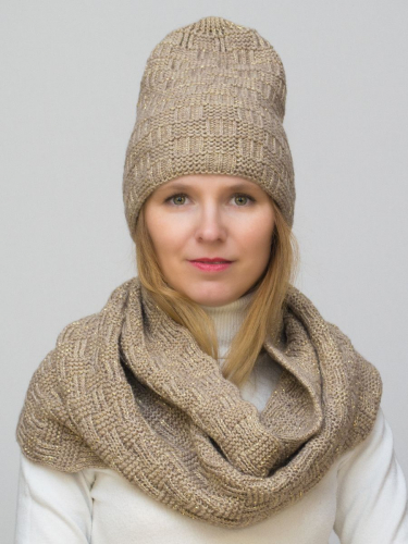 Комплект женский весна-осень шапка+снуд Лилиан (Цвет бежевый), размер 52-54, шерсть 30%
