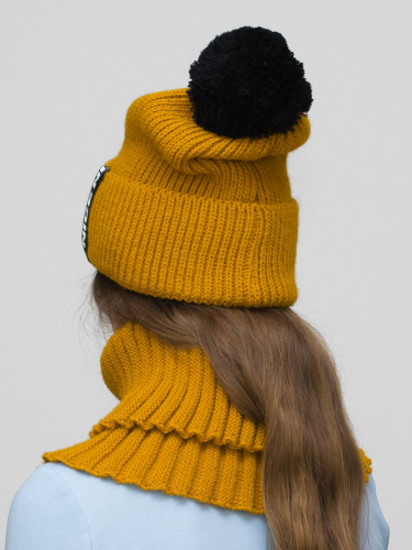 Комплект зимний для девочки шапка+снуд Айс (Цвет охра), размер 56-58, шерсть 30%
