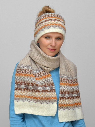 Комплект зимний женский повязка+шарф Солита (Цвет светло-бежевый), размер 56-58, шерсть 50% , мохер 30%