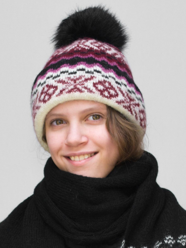 Комплект зимний для девочки шапка+шарф Ульяна (Цвет бордовый), размер 54-56, шерсть 70%