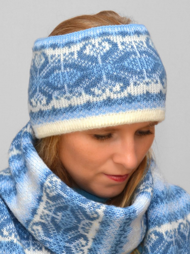 Комплект зимний женский повязка+шарф Солита (Цвет голубой), размер 56-58, шерсть 50% , мохер 30%
