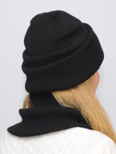 Комплект зимний женский шапка+снуд Татьяна (Цвет черный), размер 56-58