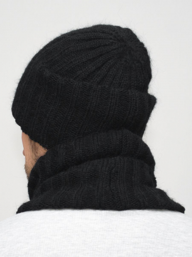 Комплект зимний мужской шапка+снуд Жасмин (Цвет черный), размер 56-58, шерсть 50% , мохер 30%