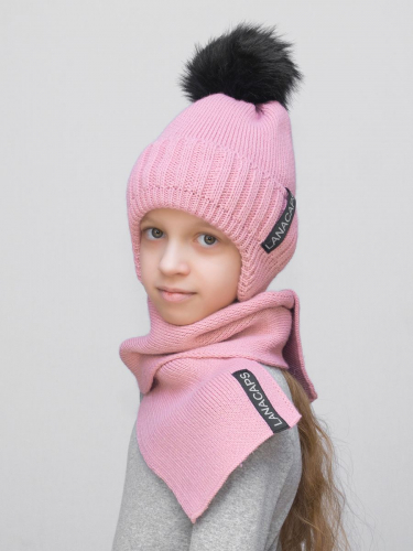 Комплект зимний для девочки шапка+шарф Альма (Цвет светло-розовый), размер 54-56, шерсть 30%