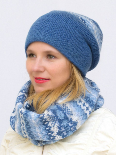 Комплект зимний женский шапка+шарф Авелин (Цвет светло-синий), размер 56-58, шерсть 50% , мохер 30%