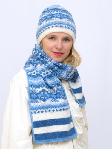 Комплект зимний женский шапка+шарф Адилин (Цвет голубой), размер 54-56, шерсть 50% , мохер 30%