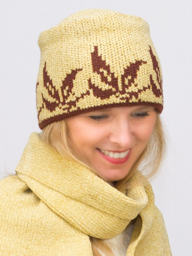 Комплект женский весна-осень шапка+шарф Flover (Цвет песочный), размер 56-58