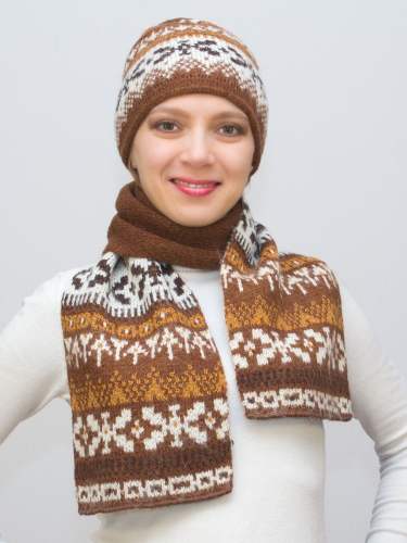 Комплект зимний женский шапка+шарф Узоры (Цвет светло-коричневый), размер 54-56, шерсть 50% , мохер 30%