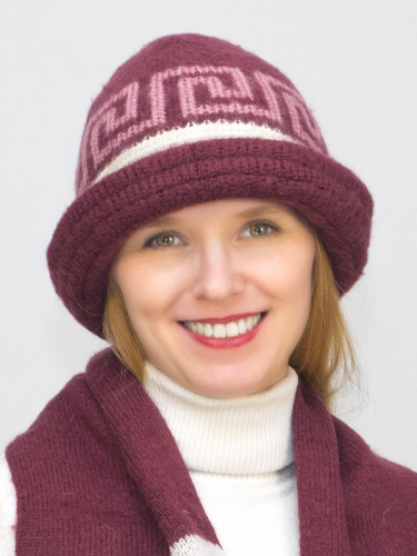 Комплект зимний женский шляпа+шарф Афина (Цвет вишневый), размер 54-56, шерсть 70%