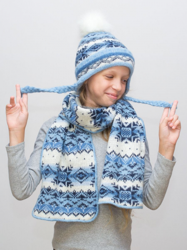 Комплект зимний для девочки шапка+шарф Анютка (Цвет голубой), размер 52-54, шерсть 70%