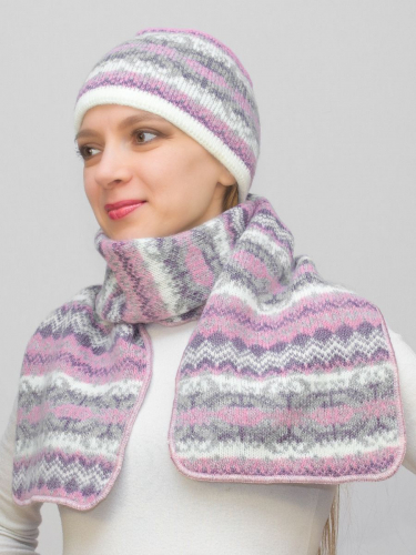 Комплект зимний женский шапка+шарф Марселан (Цвет сиреневый), размер 54-56, шерсть 50% , мохер 30%