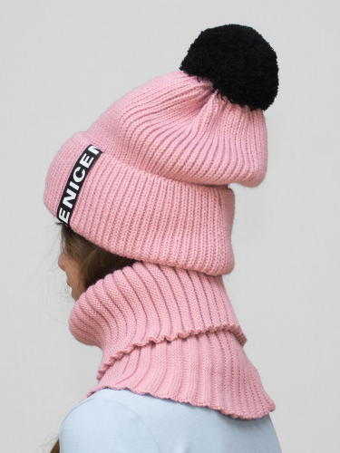 Комплект зимний для девочки шапка+снуд Айс (Цвет светло-коралловый), размер 56-58, шерсть 30%