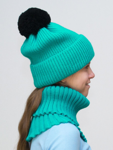 Комплект зимний для девочки шапка+снуд Айс (Цвет морская волна), размер 56-58, шерсть 30%
