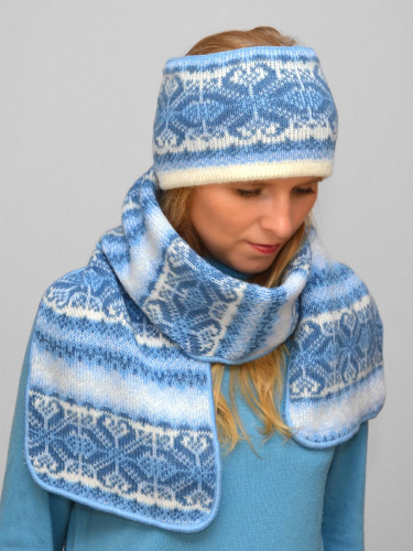 Комплект зимний женский повязка+шарф Солита (Цвет голубой), размер 56-58, шерсть 50% , мохер 30%