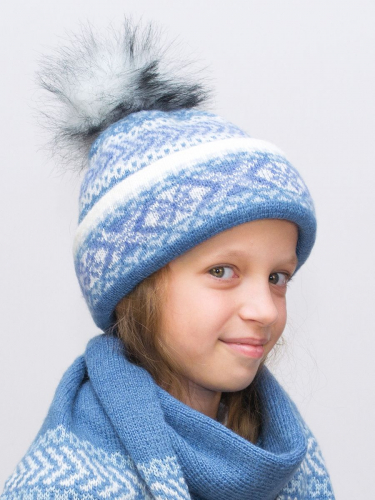 Комплект зимний для девочки шапка+шарф Ульяна (Цвет голубой), размер 54-56, шерсть 70%