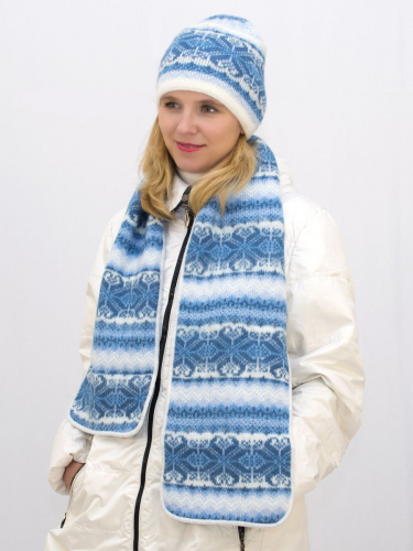 Комплект зимний женский шапка+шарф Марселан (Цвет голубой), размер 54-56, шерсть 50% , мохер 30%