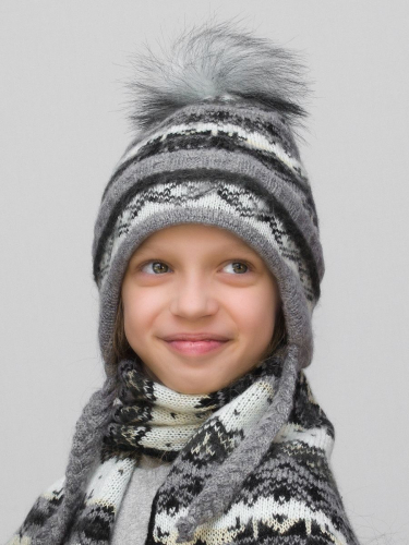 Комплект зимний для девочки шапка+шарф Анютка (Цвет черный), размер 52-54, шерсть 70%