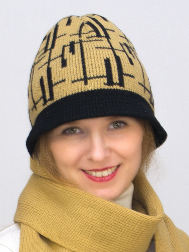 Комплект шляпа+шарф женский весна-осень Лайн (Цвет охра), размер 54-56, шерсть 30%