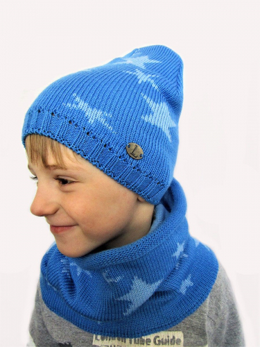 Комплект весна-осень для мальчика шапка+снуд Звезды Цвет (голубой/светло-голубые звезды), размер 50-52
