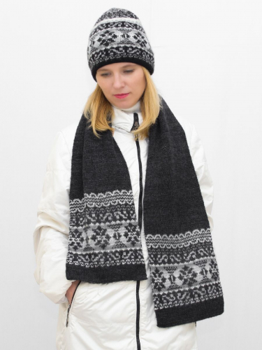 Комплект зимний женский шапка+шарф Адилин (Цвет черный), размер 54-56, шерсть 50% , мохер 30%
