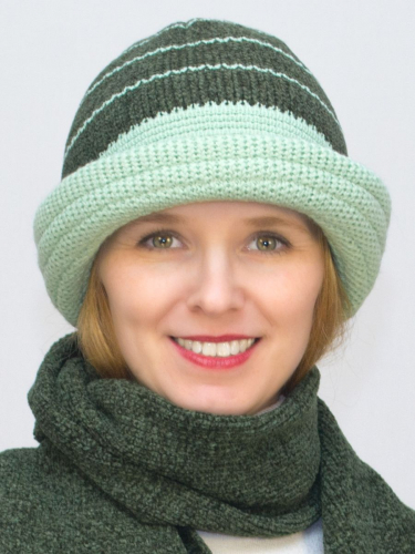 Комплект шляпа+шарф женский весна-осень Тина (Цвет зеленый), размер 56-58, шерсть 30%
