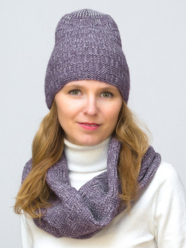 Комплект женский весна-осень шапка+снуд Лилиан (Цвет сиреневый), размер 52-54, шерсть 30%