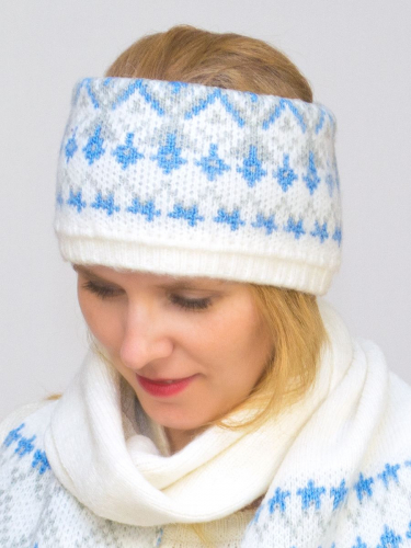 Комплект зимний женский повязка+шарф Узоры (Цвет голубой), размер 56-58, шерсть 70%