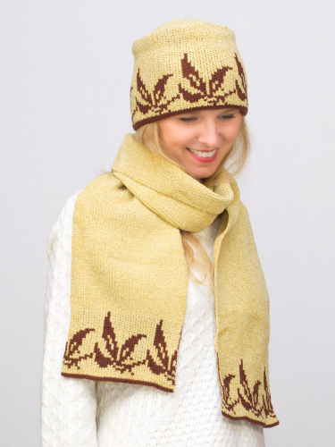 Комплект женский весна-осень шапка+шарф Flover (Цвет песочный), размер 56-58