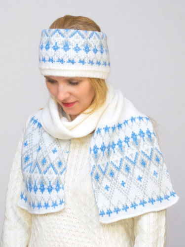 Комплект зимний женский повязка+шарф Узоры (Цвет голубой), размер 56-58, шерсть 70%