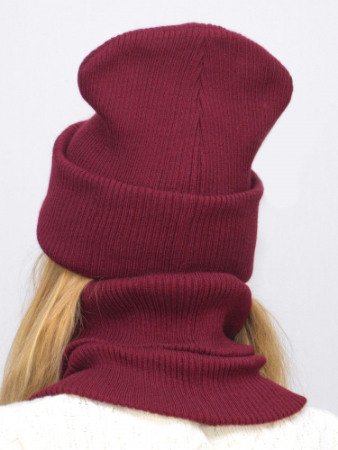 Комплект зимний женский шапка+снуд Татьяна (Цвет бордовый), размер 56-58