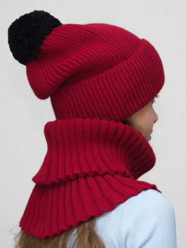 Комплект весна-осень для девочки шапка+снуд Айс (Цвет вишневый), размер 56-58, шерсть 30%
