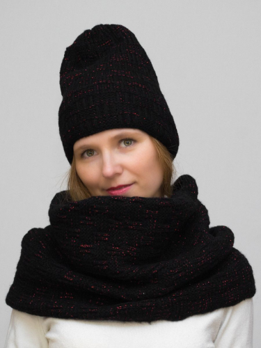 Комплект женский весна-осень шапка+снуд Лилиан (Цвет черный), размер 52-54, шерсть 30%