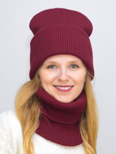 Комплект зимний женский шапка+снуд Татьяна (Цвет бордовый), размер 56-58