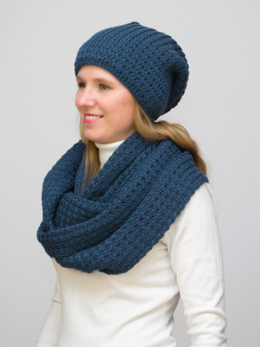 Комплект зимний женский шапка+снуд Матильда (Цвет светло-синий), размер 56-58, шерсть 50%