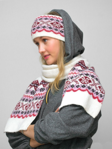 Комплект зимний женский повязка+шарф Солита (Цвет красный), размер 56-58, шерсть 50% , мохер 30%