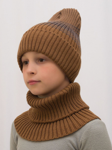 Комплект весна-осень для мальчика шапка+снуд Комфорт (Цвет коричневый), размер 52-56