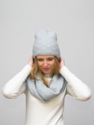 Комплект женский весна-осень шапка+снуд Лилиан (Цвет светло-серый), размер 52-54, шерсть 30%