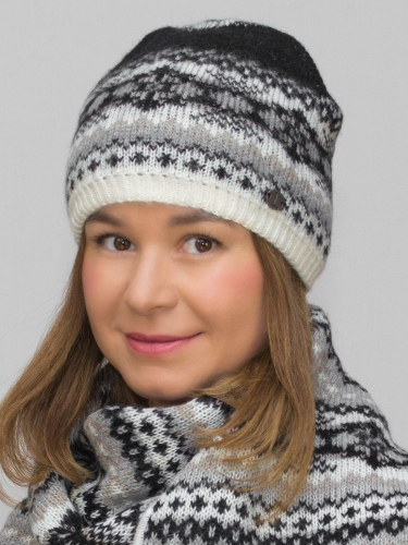 Комплект зимний женский шапка+шарф Анабель (Цвет черный), размер 54-56, шерсть 50% , мохер 30%