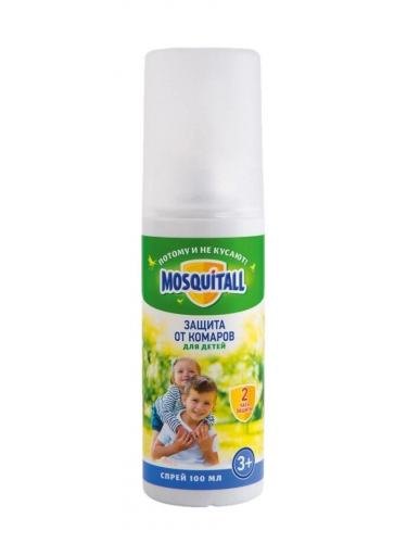MOSQUITALL СПРЕЙ от комаров  для Детей  для прогулок 2 часа защиты (100мл)  белый  флакон