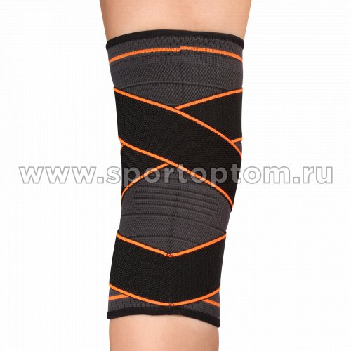 Суппорт колена эластичный INDIGO с компрессионными лямками IN209 Черно-оранжевый