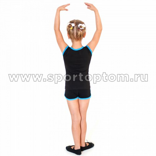 Шорты гимнастические детские INDIGO c окантовкой SM-218 Черно-бирюзовый